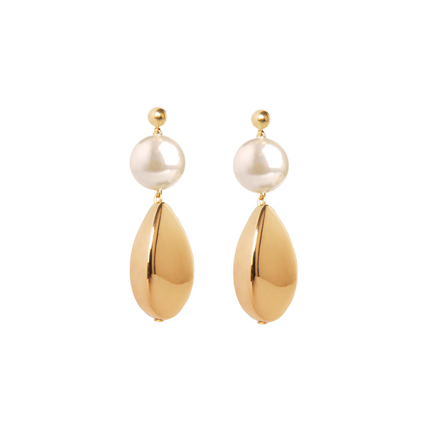 Pearl gold drop statement earrings