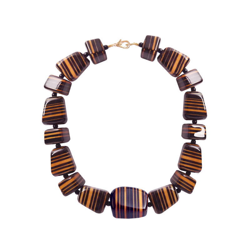 Black orange striped statement necklace