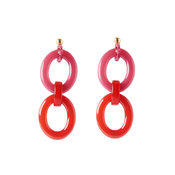 Red pink hoop statement earrings