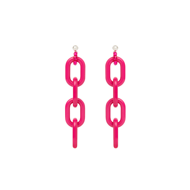 Hot pink chain hoop statement earrings