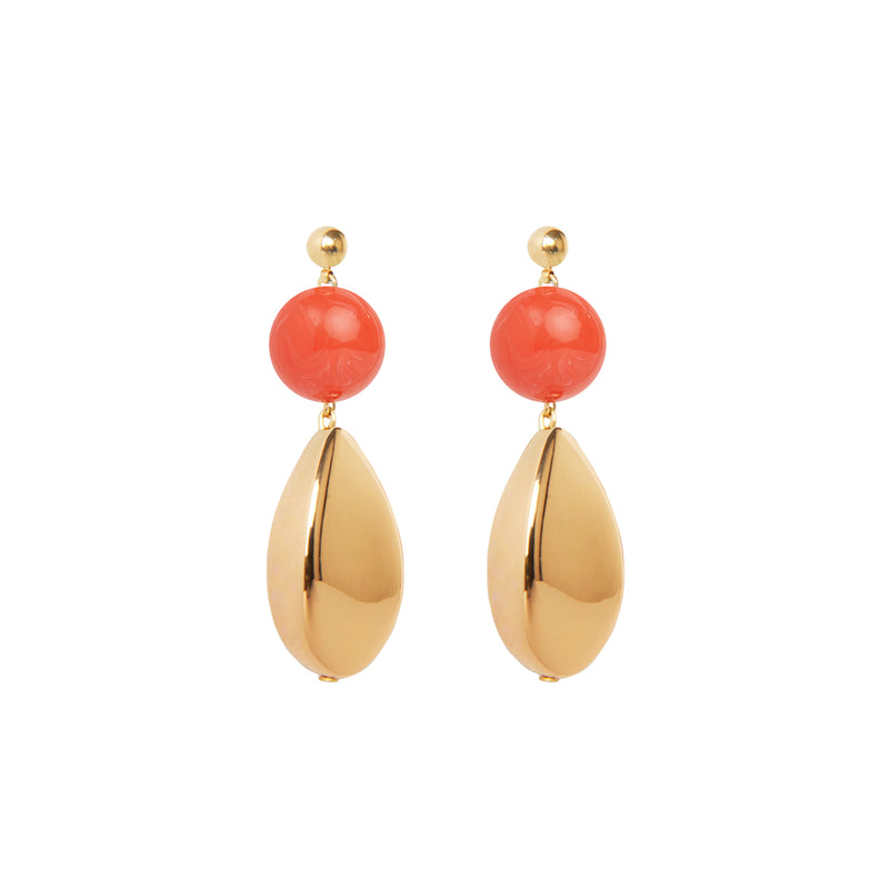 coral and gold drop statement earrings 