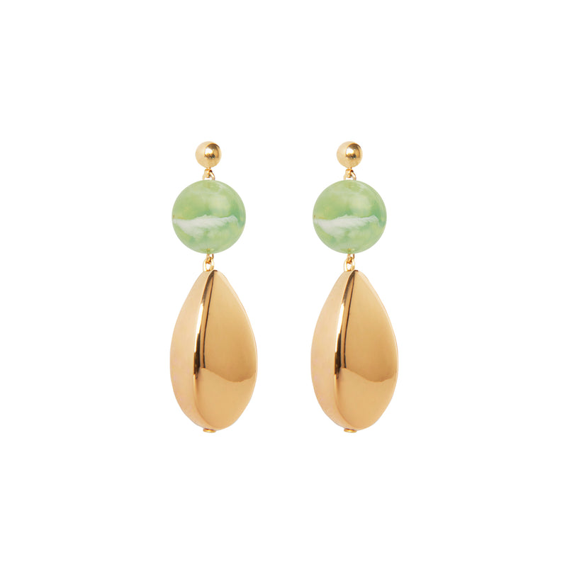 green and gold drop statement earrings 
