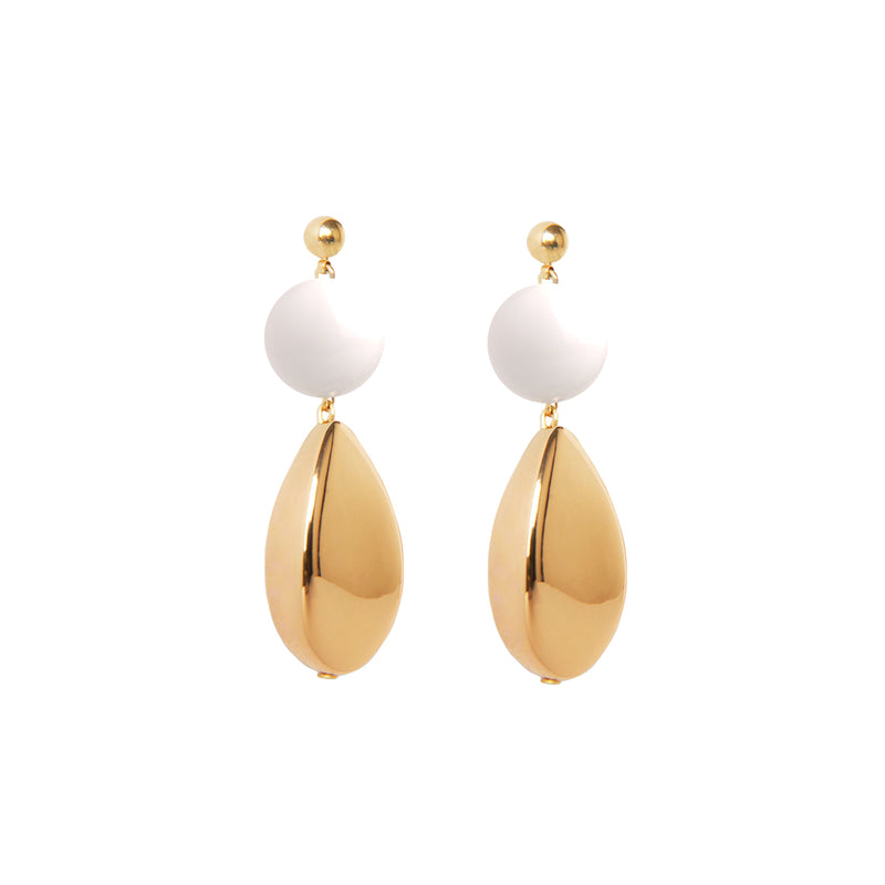 White and gold teardrop statement earrings 