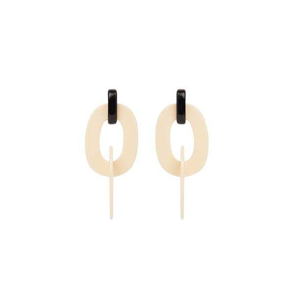 Cream black hoop statement earrings 