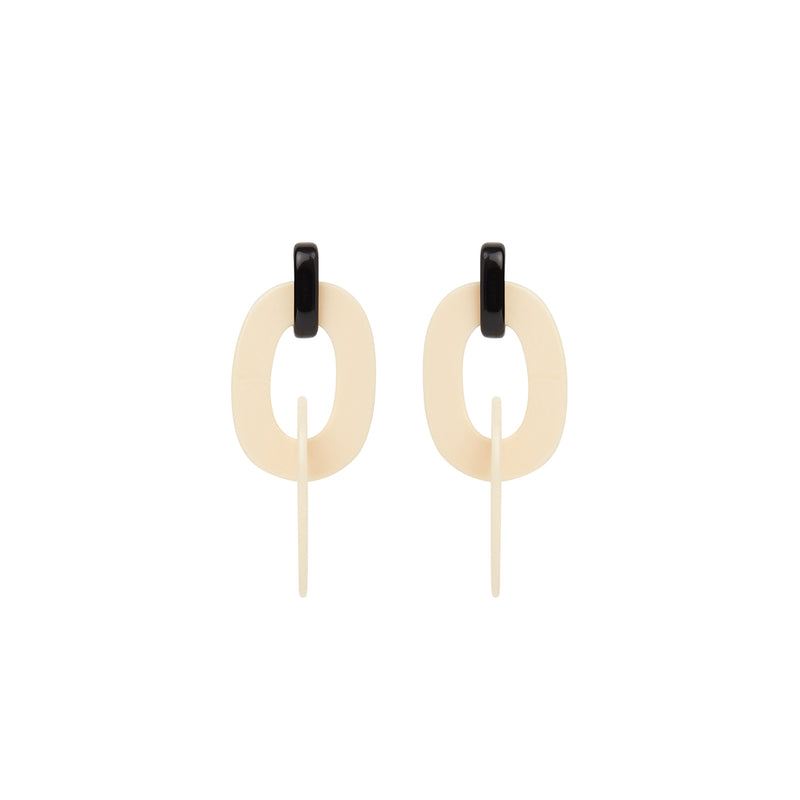 Cream black hoop statement earrings 