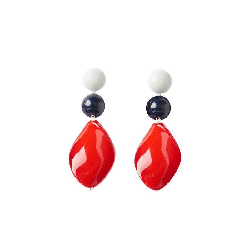 White red blue statement earrings