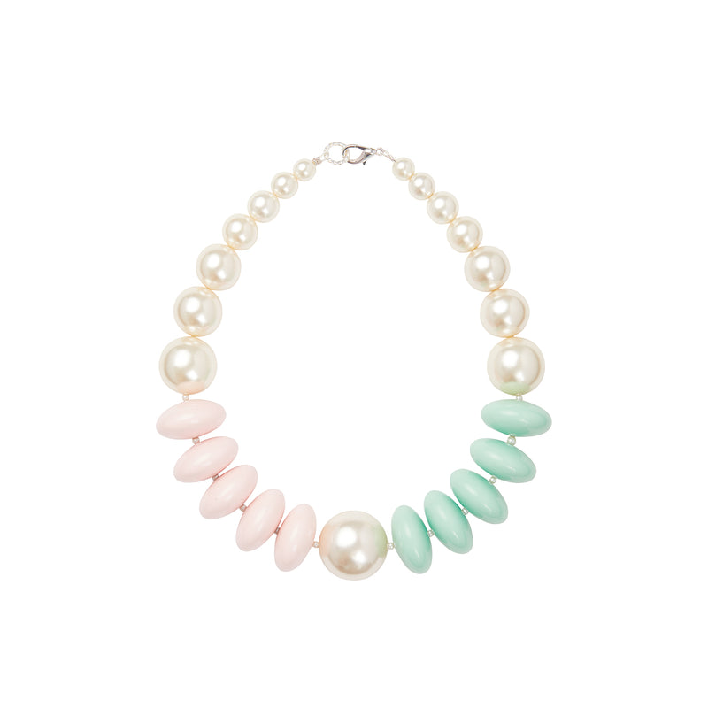 Pearl green pink pastel statement necklace