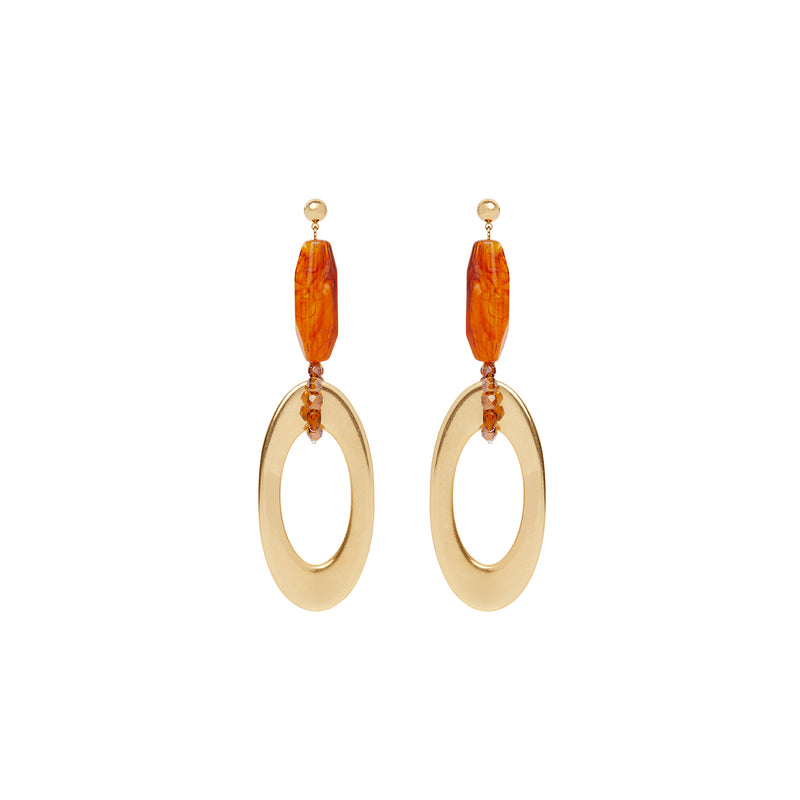 Gold amber drop statement earrings