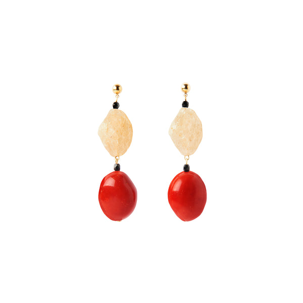 Red coral black statement earrings