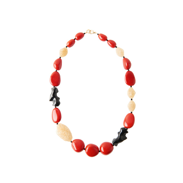 Red coral black statement necklace