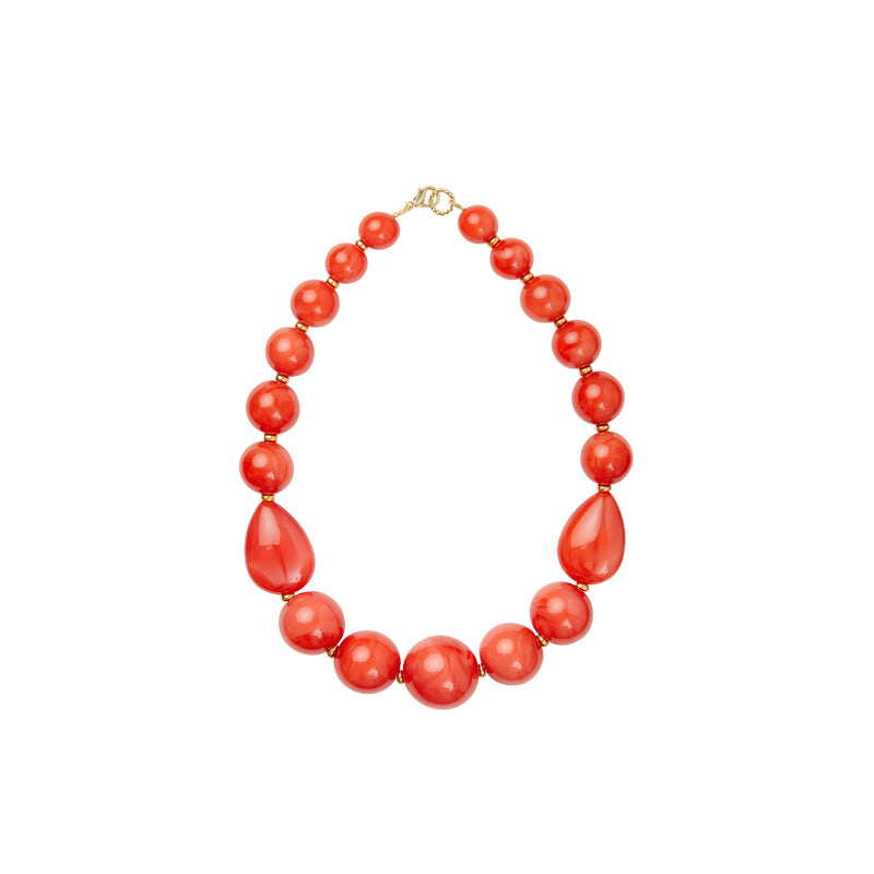 Orange coral gold statement necklace