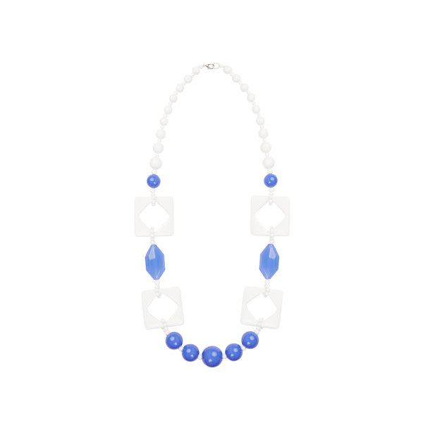 White blue long statement necklace