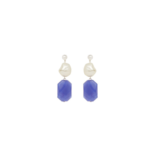 Baroque pearl blue statement earrings